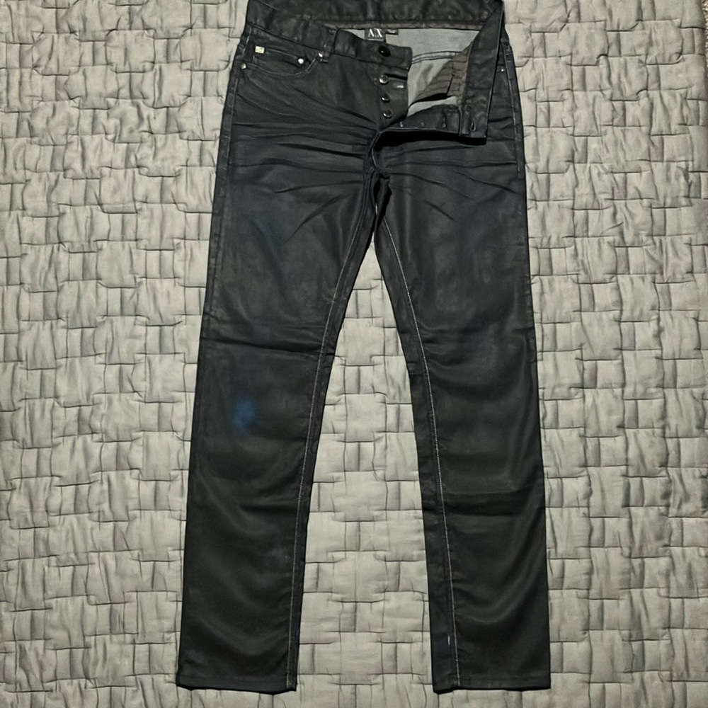 A/X Armani Exchange Black Slim Straight Jeans with Sleek Sheen